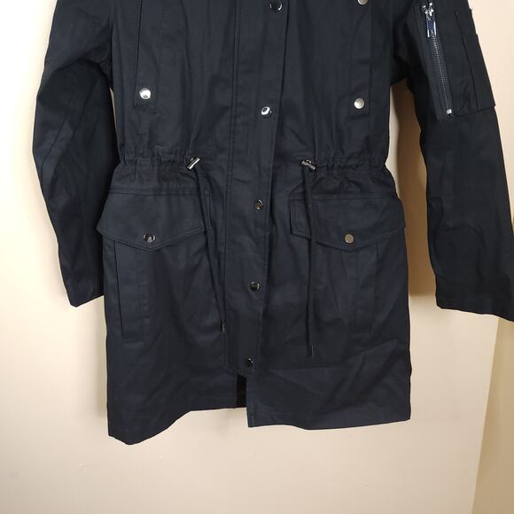 ASOS Faux Fur Hood Drawstring Parka Coat in Black Size 6 - Picture 3 of 15